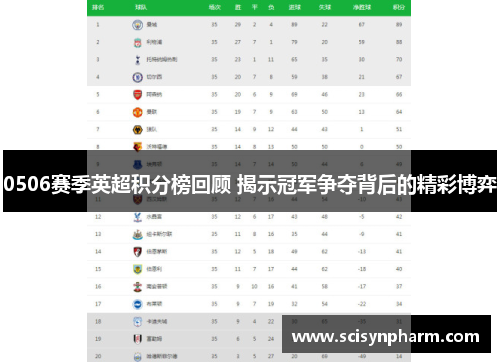 0506赛季英超积分榜回顾 揭示冠军争夺背后的精彩博弈